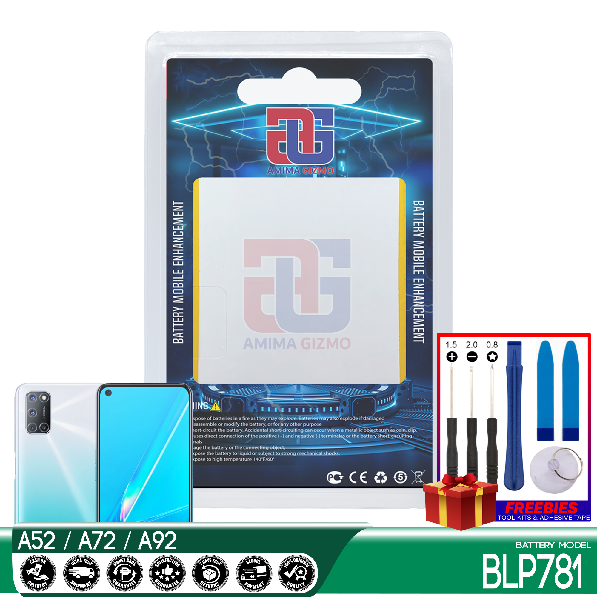 OnlyTech - Batterie Premium de Remplacement pour Le Oppo A72 4G / A52 / A92- 5000mAh - Qualité identique au modèle BLP781 avec kit de réparation 10 Outils OnlyTech - Batterie Premium de Remplacement pour Le Oppo A72 4G / A52 / A92- 5000mAh - Qualité identique au modèle BLP781 avec kit de réparation 10 Outils