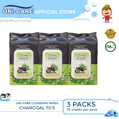 Uni-Care Charcoal Deep Cleansing Wipes 70's Pack of 3
