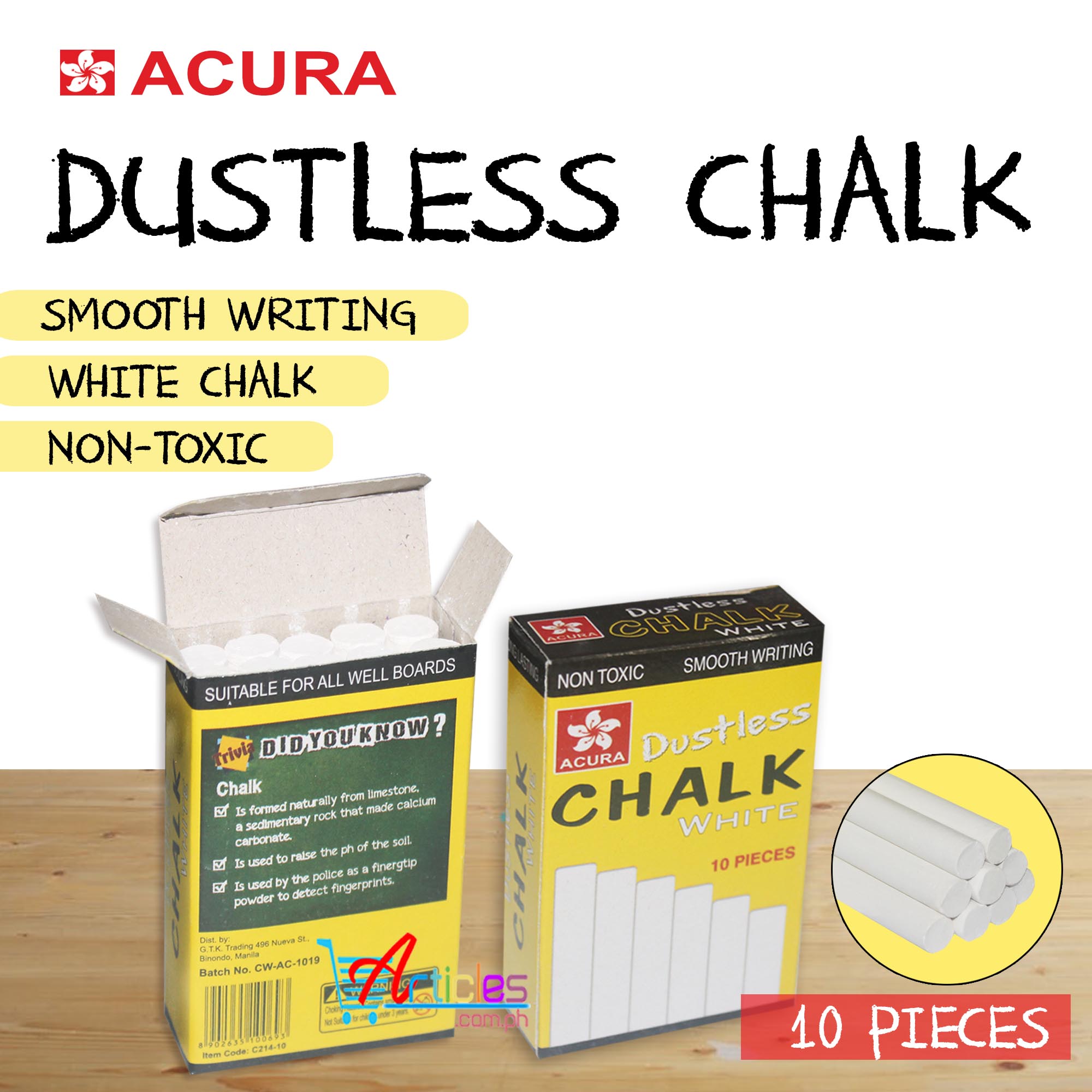 Acura Dustless Chalk Blackboard Chalk White Chalk Non Toxic Lazada PH