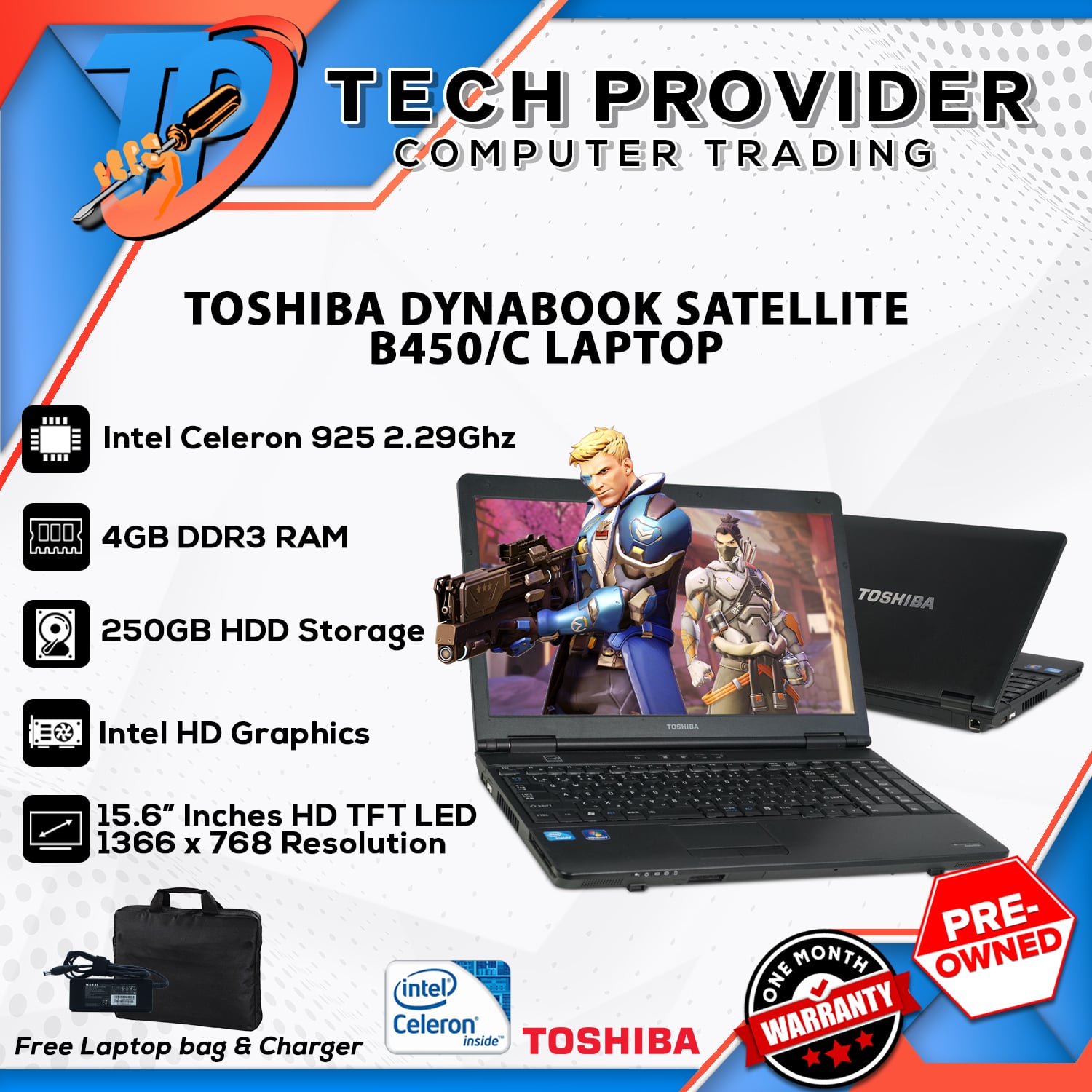 Toshiba Dynabook B450/C Notebook Laptop | Intel Celeron 4GB RAM DDR3, 250GB  HDD | Intel HD Graphics | Free Bag and Charger | We also have laptop ,  Desktop , Speakers ,