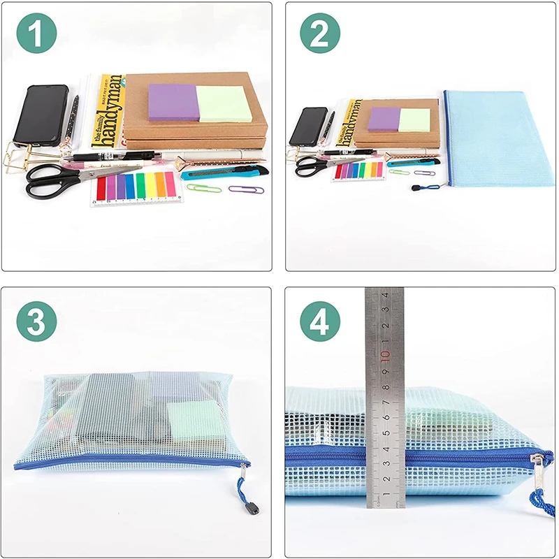 5PCS Stationery Storage Folder File Mesh Zipper Pouch A4 A5 A6 B4 B5 A3 B4 Document Bag Zip File Folders School Office Supplies