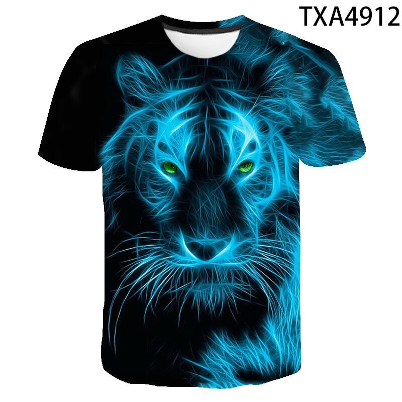 FiveEarl Kids Print 3D Tiger Head Tees Shirts for Youth Boys Girls 4-14 Years