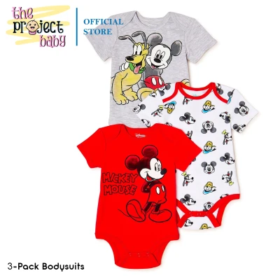 3-Pack Mickey Baby Boy Bodysuits Short Sleeve Onesies romper