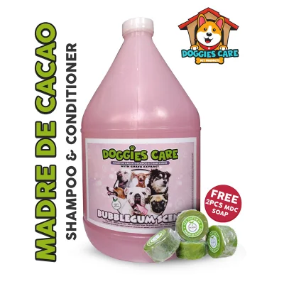 Madre de Cacao Shampoo & Conditioner with Guava Extracts BubbleGum Scent 1 Gallon FREE MDC SOAP 2pcs Anti Tick and Flea, Anti Mange, Anti Fungal