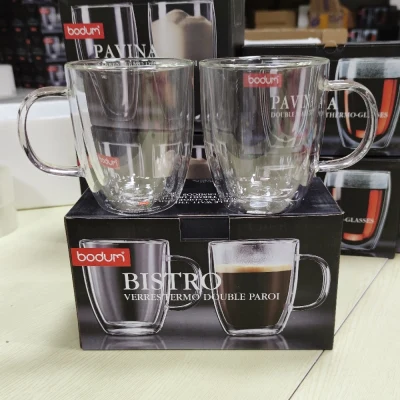 1 Piece Microwave Safe Bodum Coffee Cup Double Wall Glass Coffee Mug for Cappuccino Latte Espresso Coffee hot water cold drinking safe borosilicate glass mug milk tea juice beverages Microwavable Clear Glass Cup 250ml/ 350ml/ 450ml/ 475ml