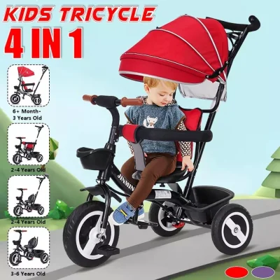 4 In 1 Children Walker Tricycle Kid Bike Three-wheeled Baby Stroller Infant Tricycle 3 Wheel Bicycle Toddler Trike Birthday Gift