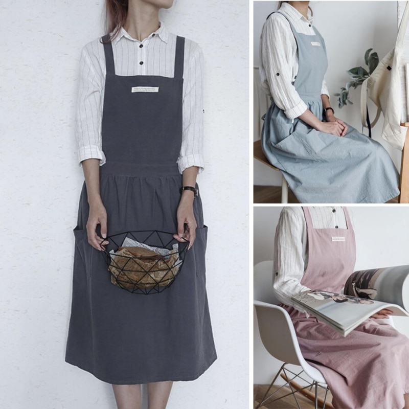 Details about   Women Pleated Skirt Cotton Linen Apron Coffee Shops Flower Shops Cooking Tie 