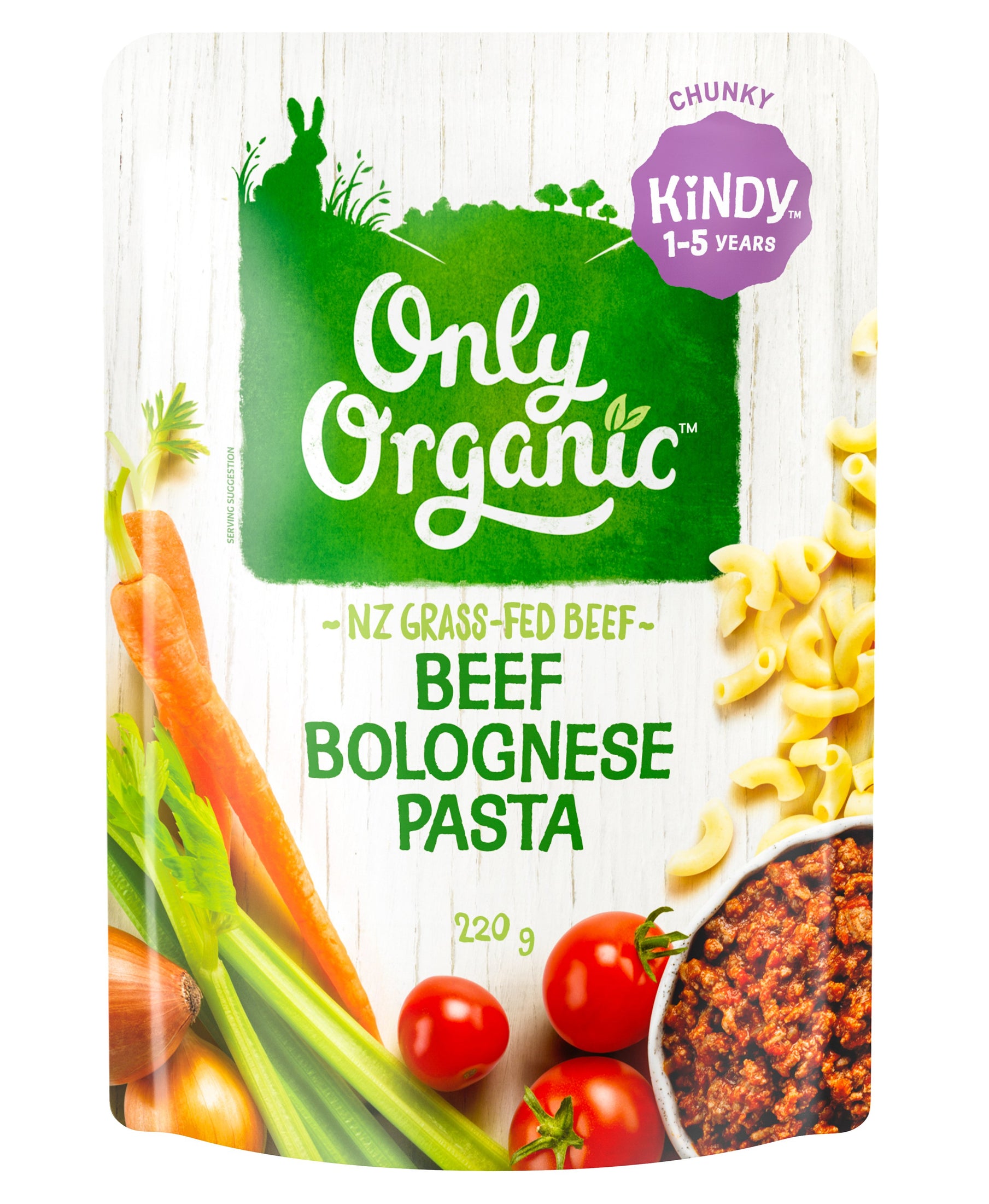 Only Organic Baby Food Kindy 1+ years Beef Bolognese Pasta (220g