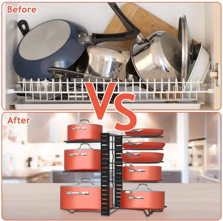 8 Layer Kitchen Cabinet Pan Rack Shelf Cookware Organizer Pot Lid Holder Storage Black Lazada Ph