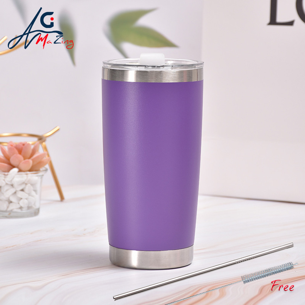 BENGUD Stainless Steel Thermos Cup, Large Capacity Straw Coffee Cup, Solid  Color Water Cup Lavender Purple