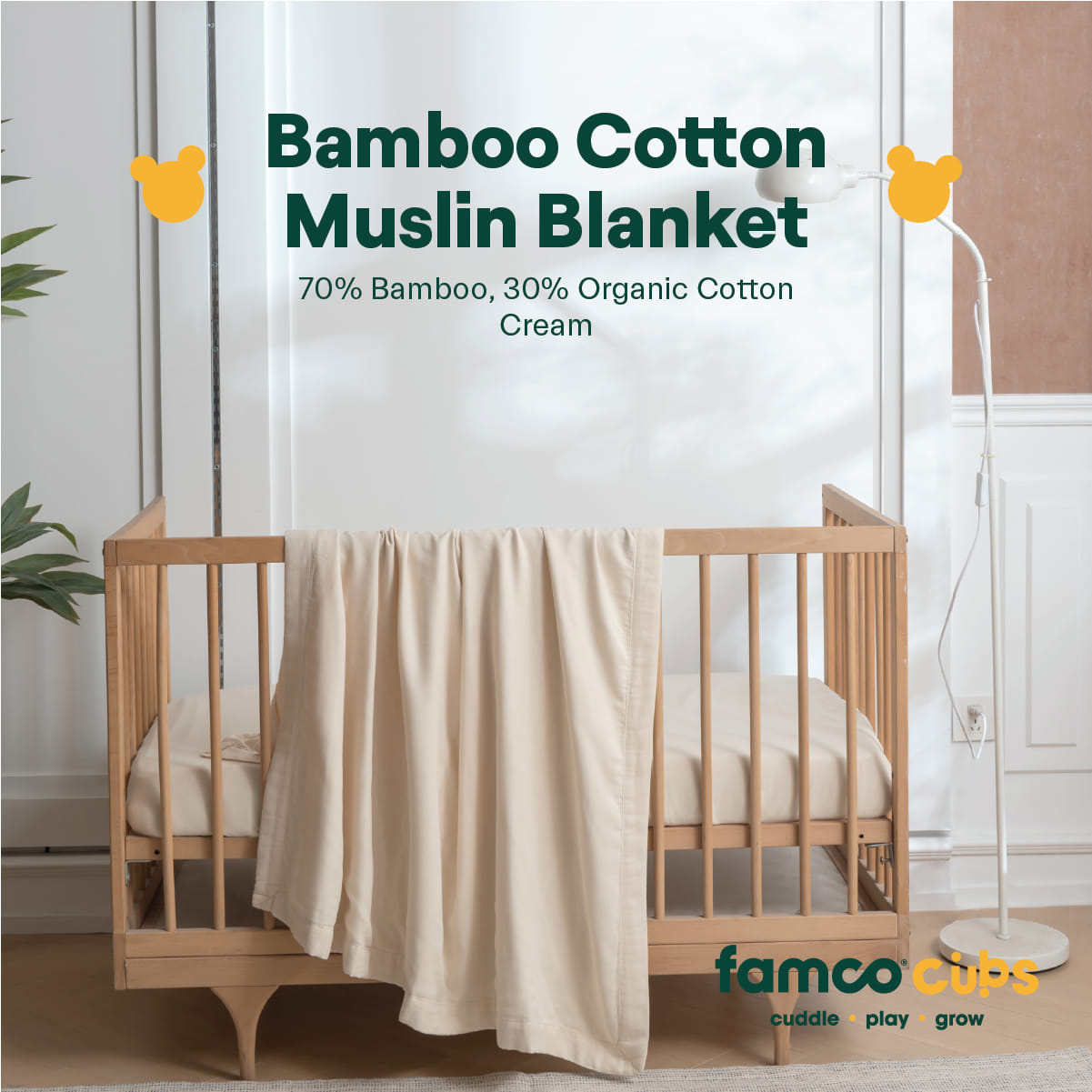 Famco Cubs Bamboo Cotton Muslin Blanket Soft and Breathable