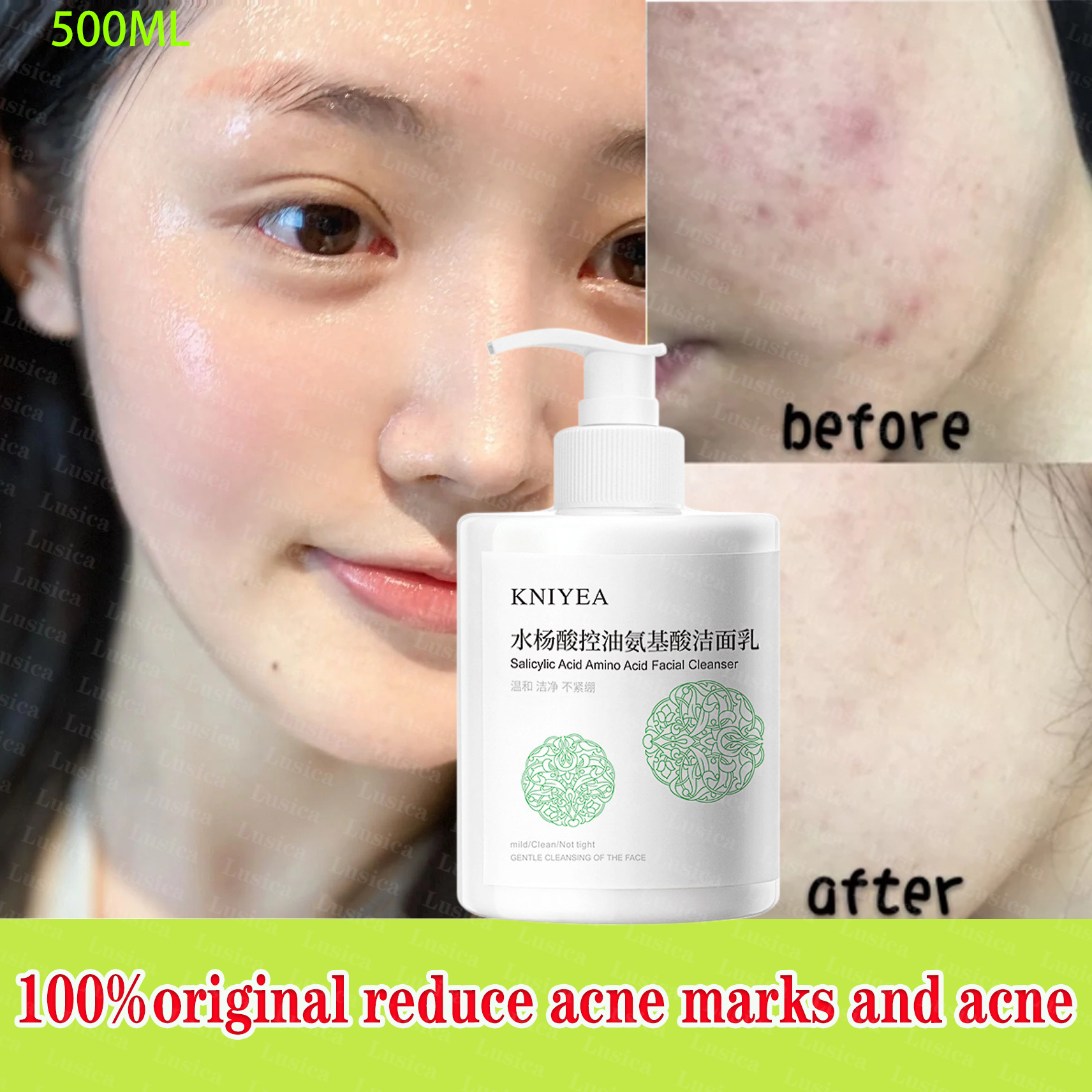 500ml Salicylic Acid Facial foam Cleanser Oil Control Whitening Amino