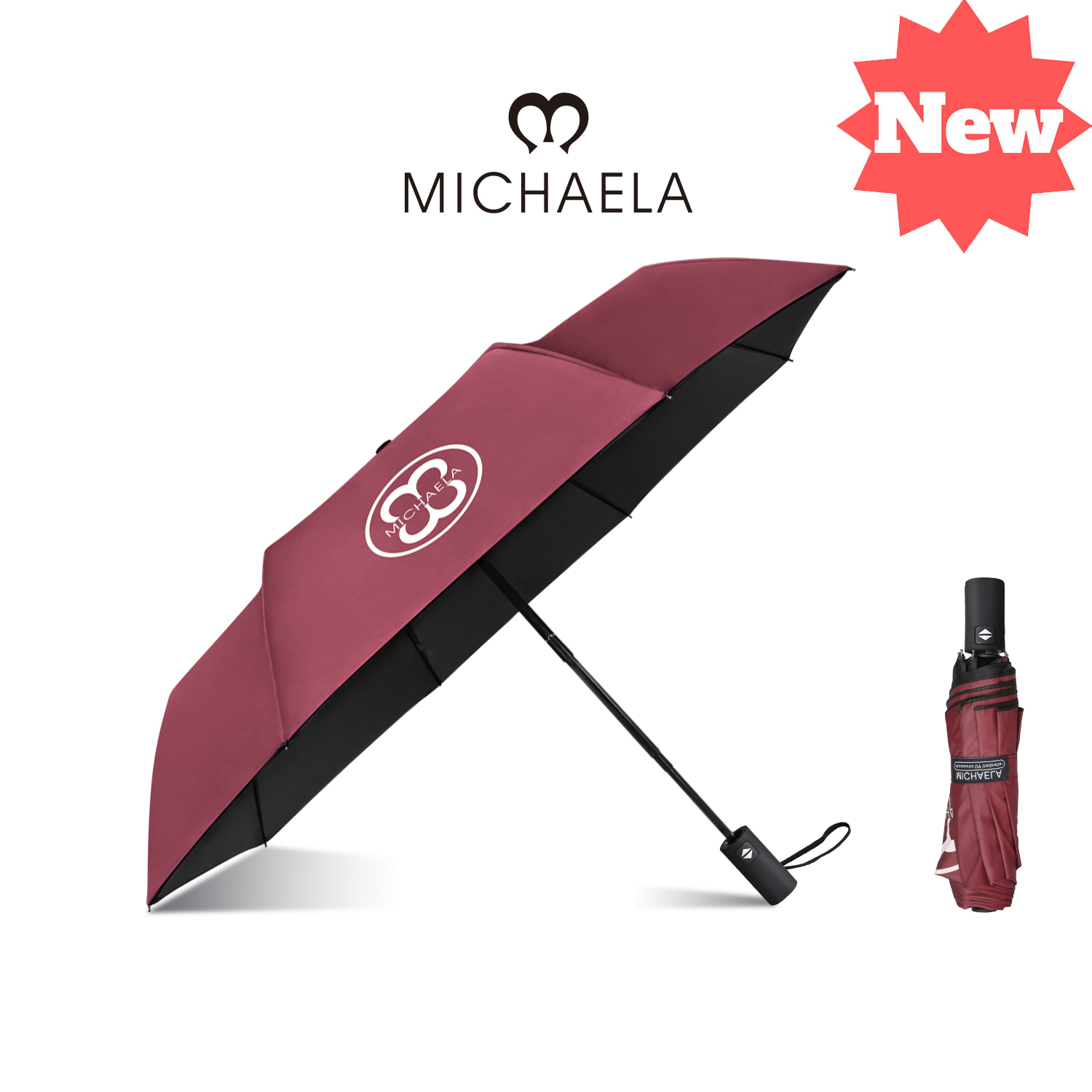 MICHAELA Automatic Umbrella 8 Ribs Windproof 3 Fold UV Umbrella for