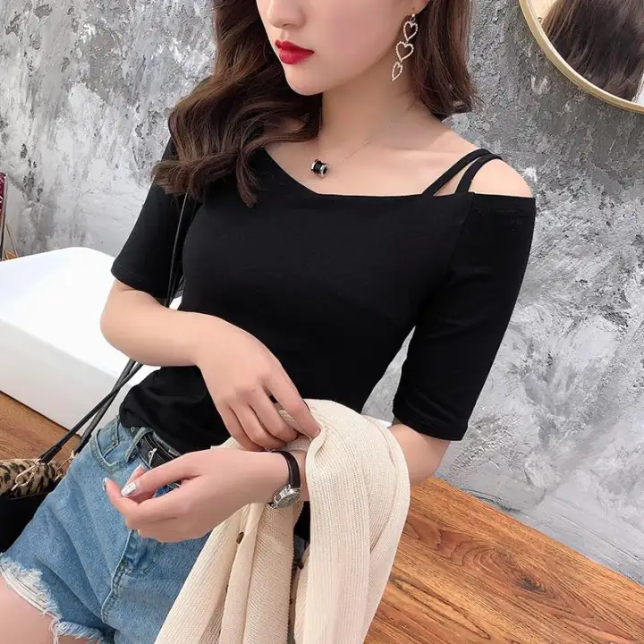 black off the shoulder v neck top