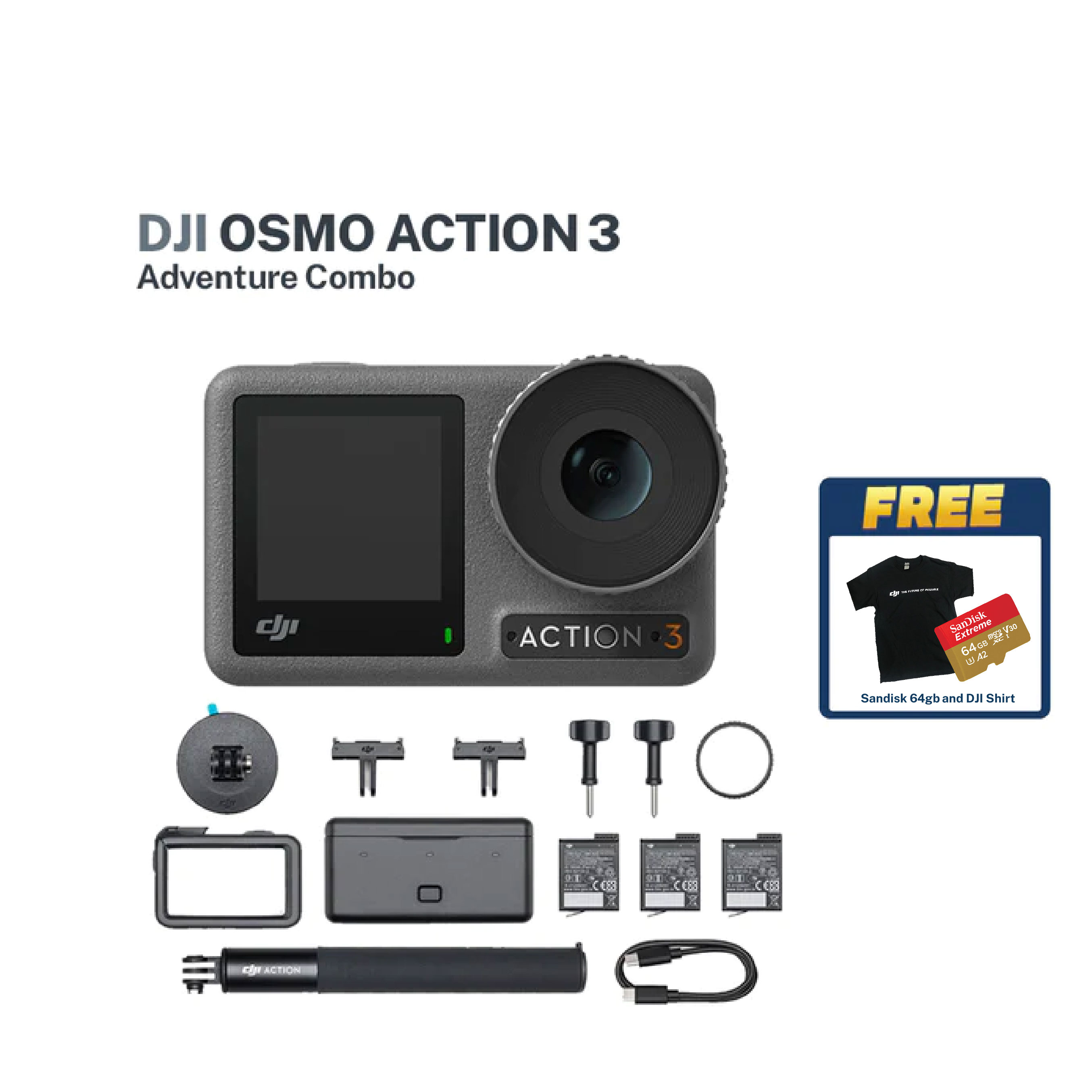 DJI Osmo Action 3 Camera Adventure Combo with FREE 64GB SanDisk