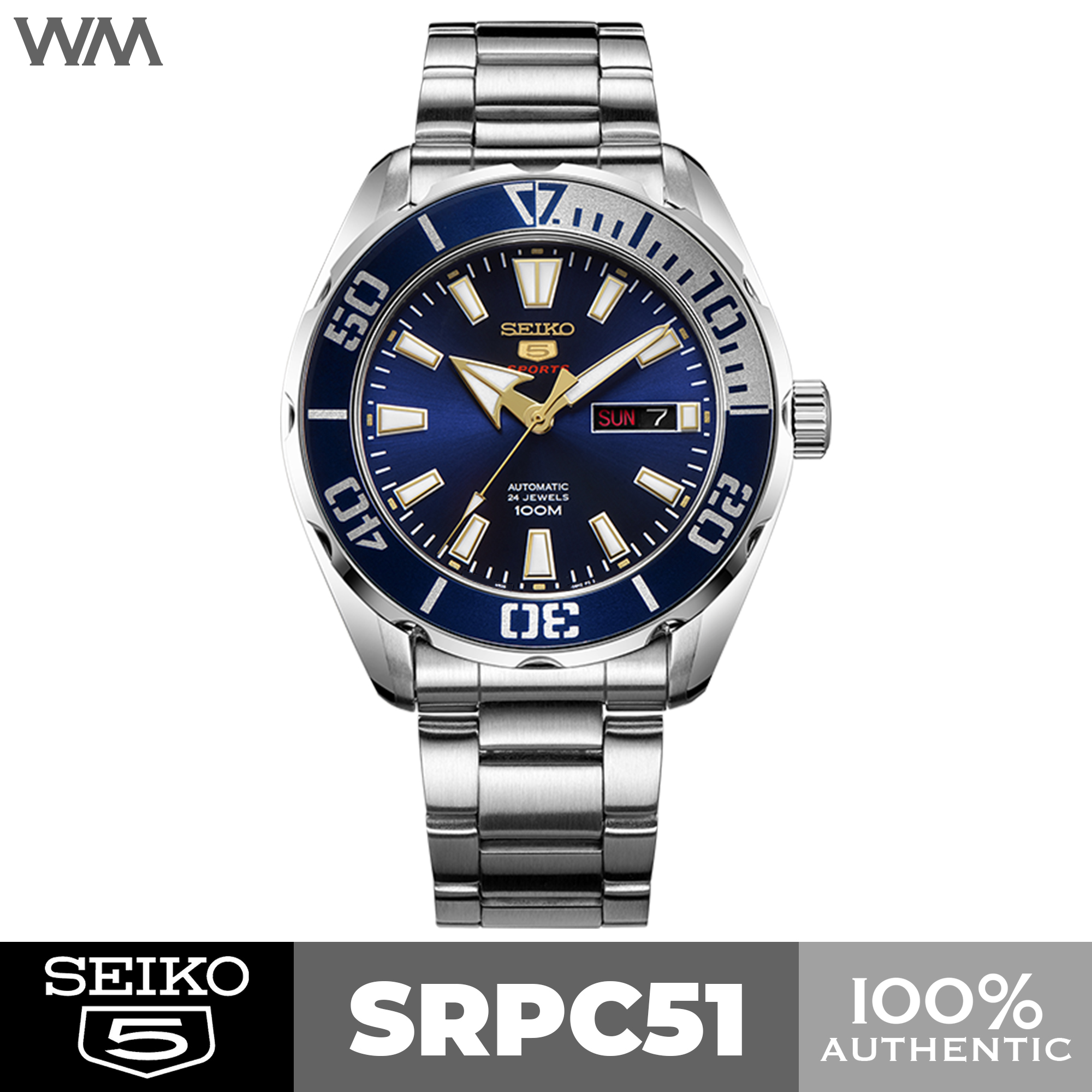 Seiko 5 Sports Blue Sunray Dial Stainless Steel Automatic Watch