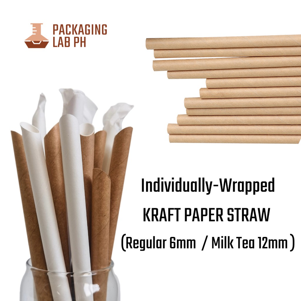 [100pcs] Kraft Paper Straw - Regular & Milk Tea Straws (INDIVIDUALLY ...