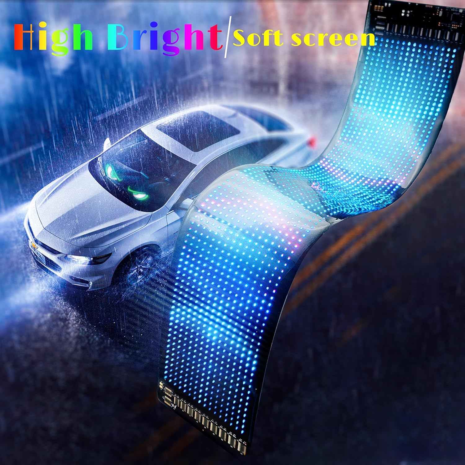 Devil Eyes LED Car Window Screen - 2.8x6.8 Inch Programmable Flexible Display With App Control