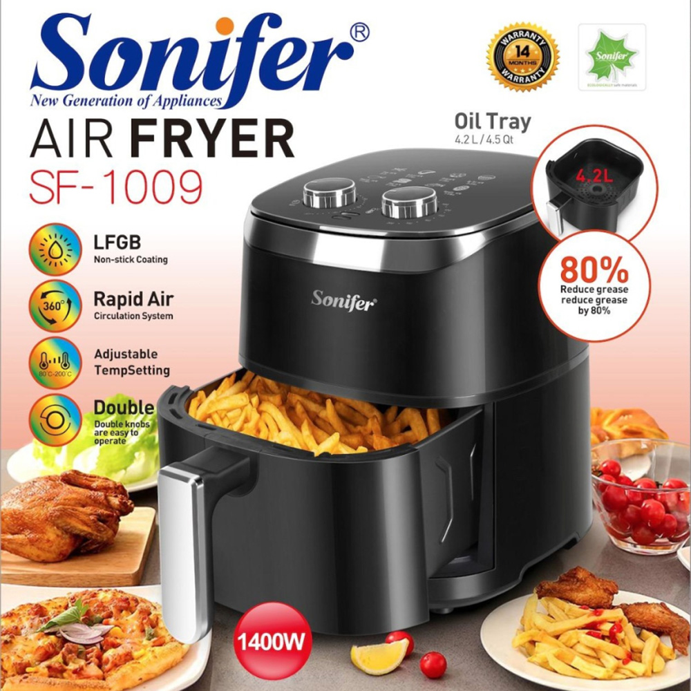 Sonifer SF1010 1400W 4.2L Air Fryer without Oil Oven, Touchscreen