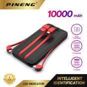 PINENG 10000mAh Powerbank with 4 Cables & Fast Charging