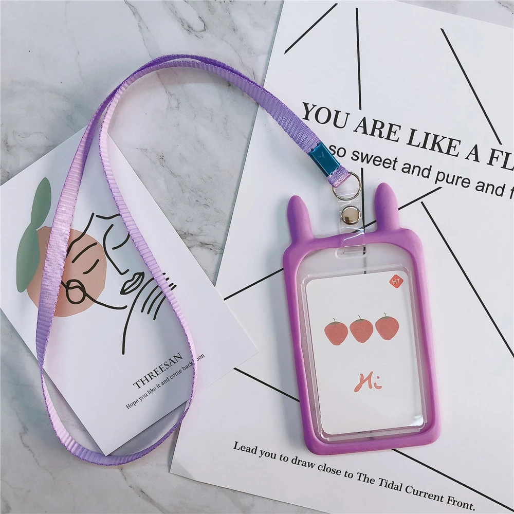 MMLUCK Silicone Office Supplies Business Card Cover Bank Card Cartoon Lanyard Credit Card Bus Card Case Card ID Holder Key Holder