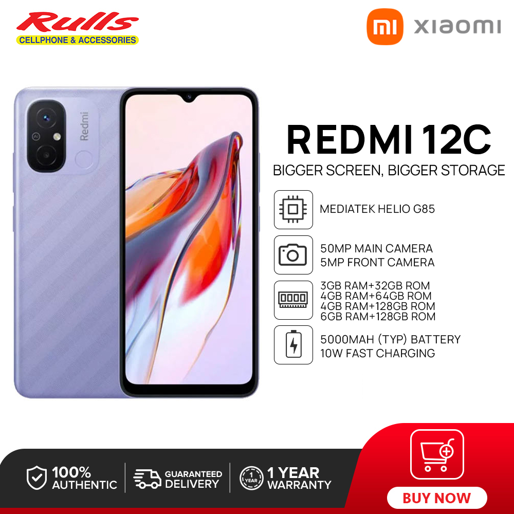 Xiaomi Redmi 12C Smartphone, 3GB+32GB / 4GB+64GB / 4GB+128GB / 6GB+128GB, MediaTek Helio G85, 50MP Rear Camera, 5000mAh - Supports 10W Fast  Charging