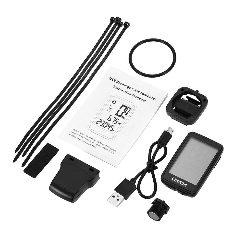 Lixada USB Rechargeable Wire less Bike Cycling Computer with Bicycle Speedometer Odometer