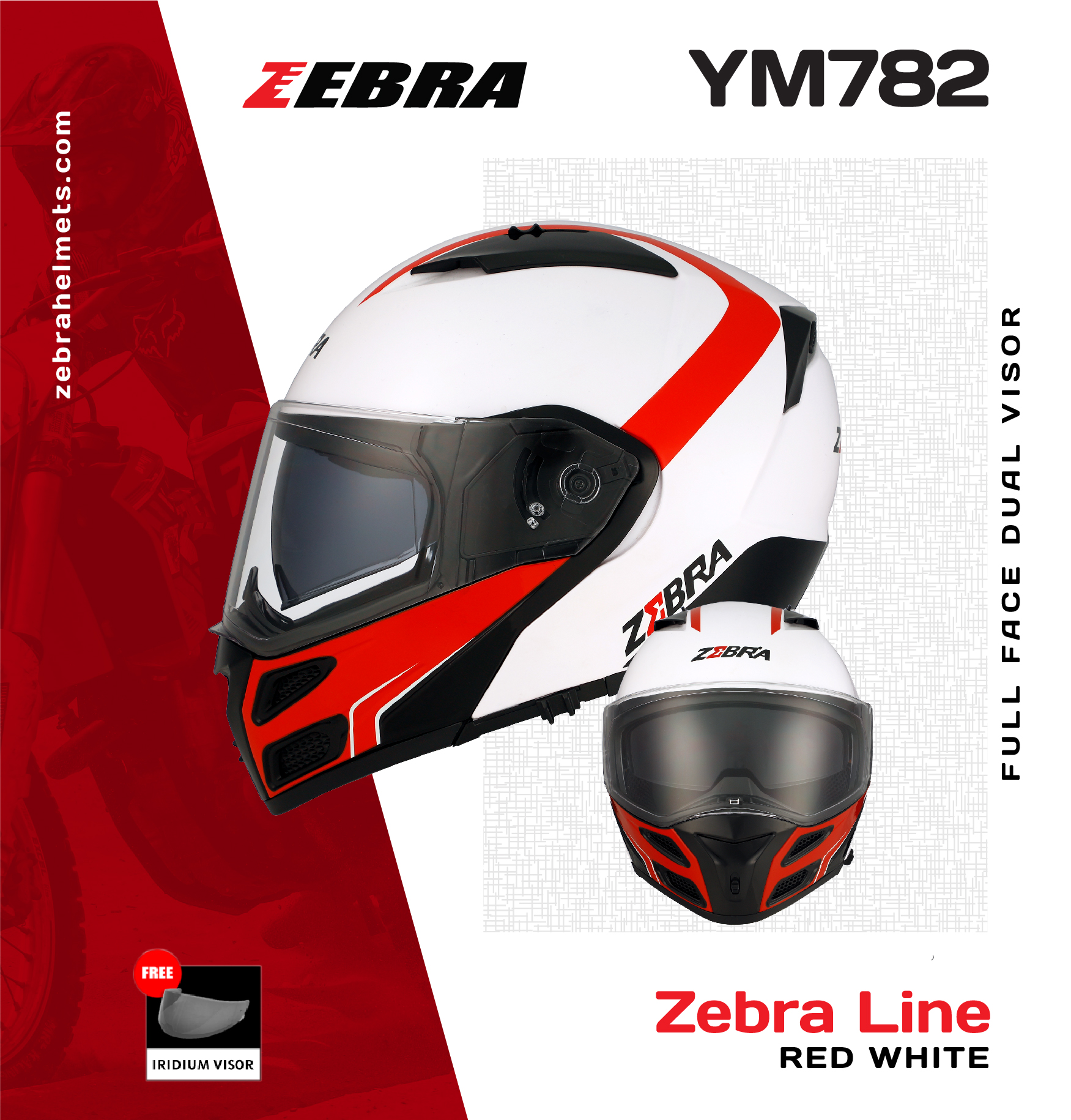 Zebra YM782 1 LINE Zebra Motorcycle full face Helmet dual visor