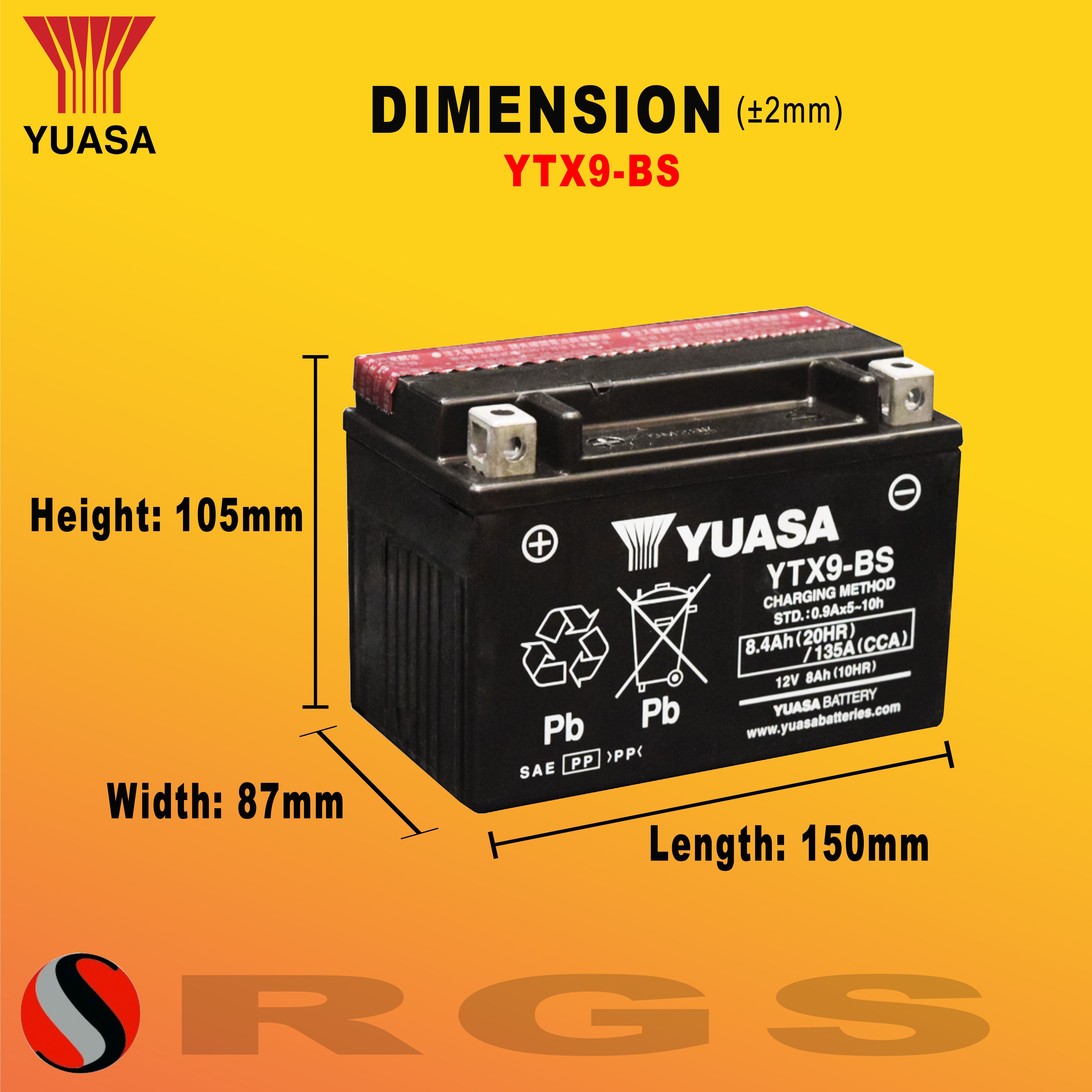 Yuasa YTX9-BS AGM Fresh Pack 12 Volt Battery YTX9BS