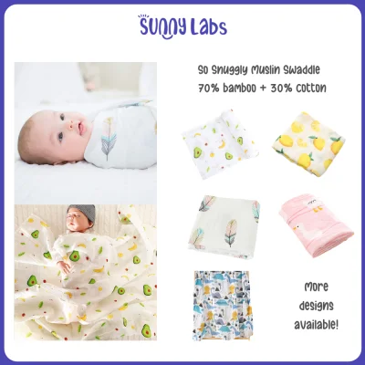 Sunny Labs So Snuggly™ Muslin Swaddle - 70% Bamboo + 30% Cotton (Baby Swaddle Receiving Blanket)