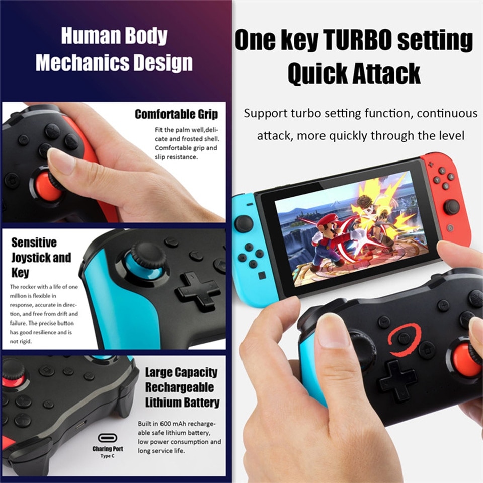 YLW NS009 Bluetooth Game Controller Wireless Gamepad For Nintendo Switch Controller PS3 PC Windows 7 10 Dual Vibration Joystick Smartwatches