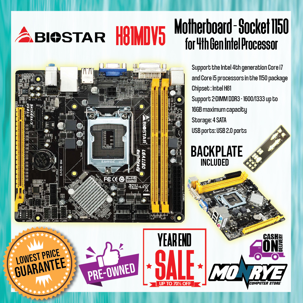 MOTHERBOARD 1150 SOCKET ECS / BIOSTAR WITH BACKPLATE Lazada PH