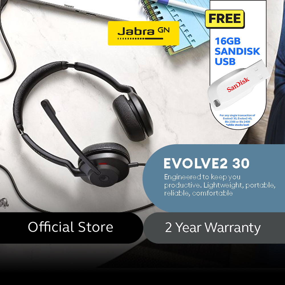 Jabra Evolve2 30 UC Stereo Wired Headsets USB-A Passive Noise Cancelling  Headphones | Lazada PH