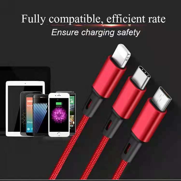 3 in 1 USB Charging Cable 2.4A Fast Charger Cable Type C / Lightning iPhone IOS / Android Micro