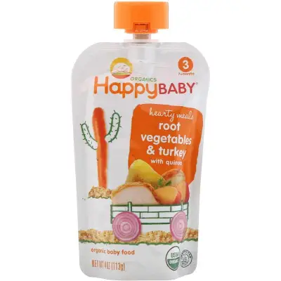 Happy Family Organics, Organic Baby Food, Hearty Meals, Root Vegetables & Turkey with Quinoa,7+ Months, 4oz (113g)