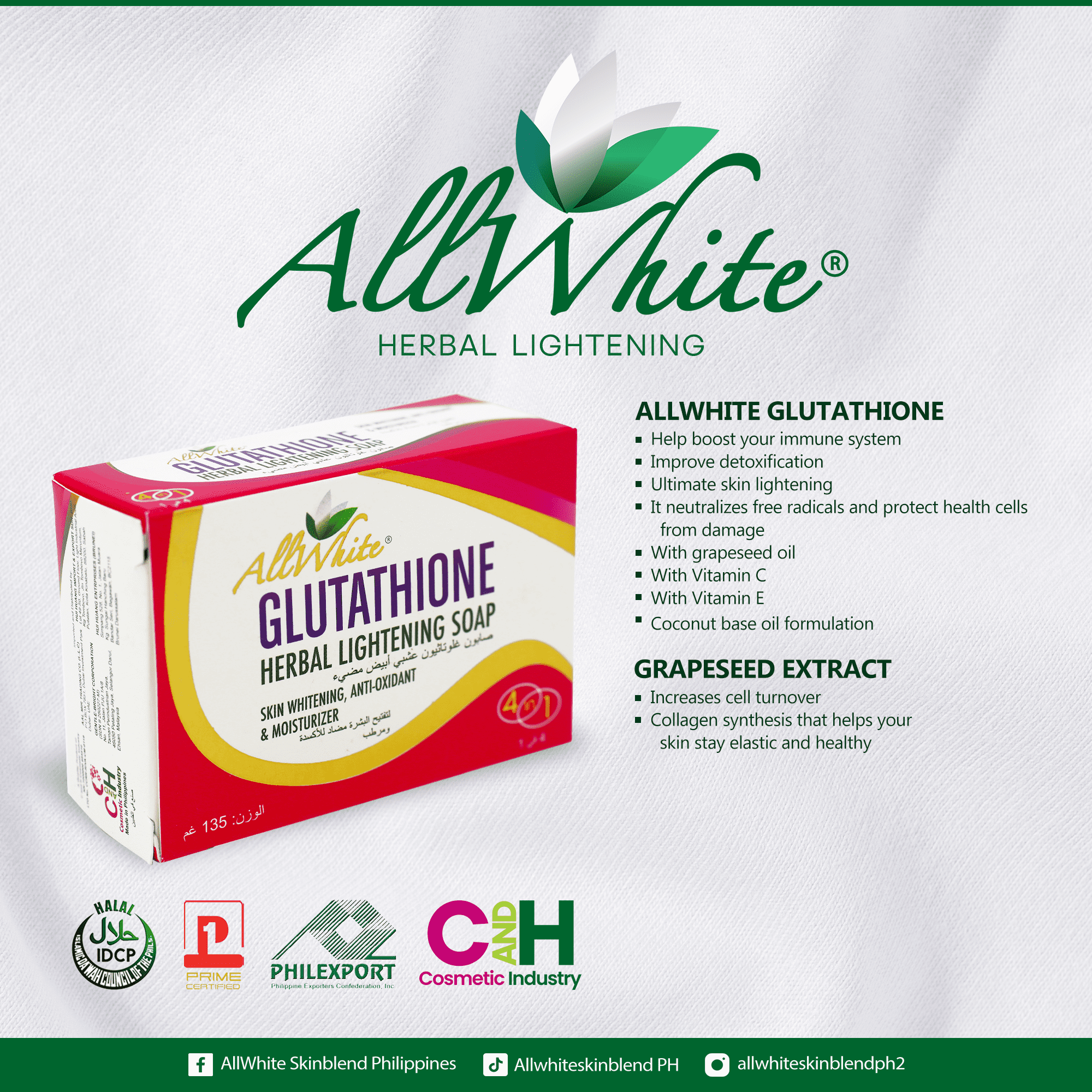glutathione skin whitening philippines AllWhite Glutathione 135grams Skinblend Vitamin E Virgin Coconut Oil Soap  Glutathione Supplement Single Item Skin Care - Lazada