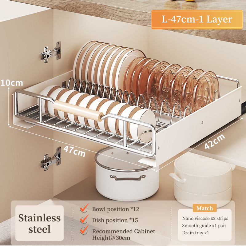 KEVE No Punch Stainless Dish Rack with Drainer Pull Out Dish Rack for