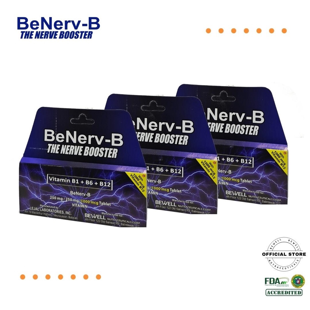 The new 2022 BeNervB Vitamin B1 B6 B12 500mg Box of 100 Tablets