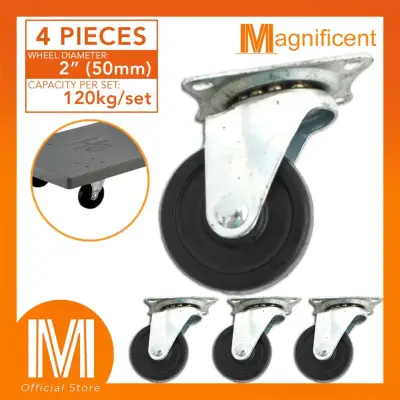 Plate Type Black Rubber Wheel Casters 2" for Industrial Automotive Medical Equipment (4 pcs)
