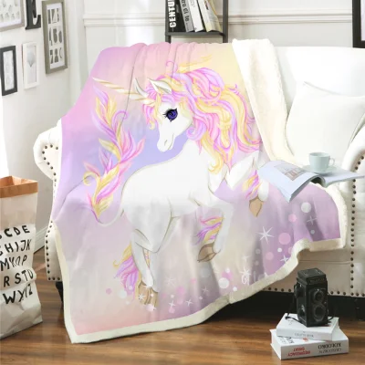 Unicorn Horse 3D Printed Sherpa Blanket Couch Quilt Cover Travel Bedding Outlet Velvet Plush Throw F