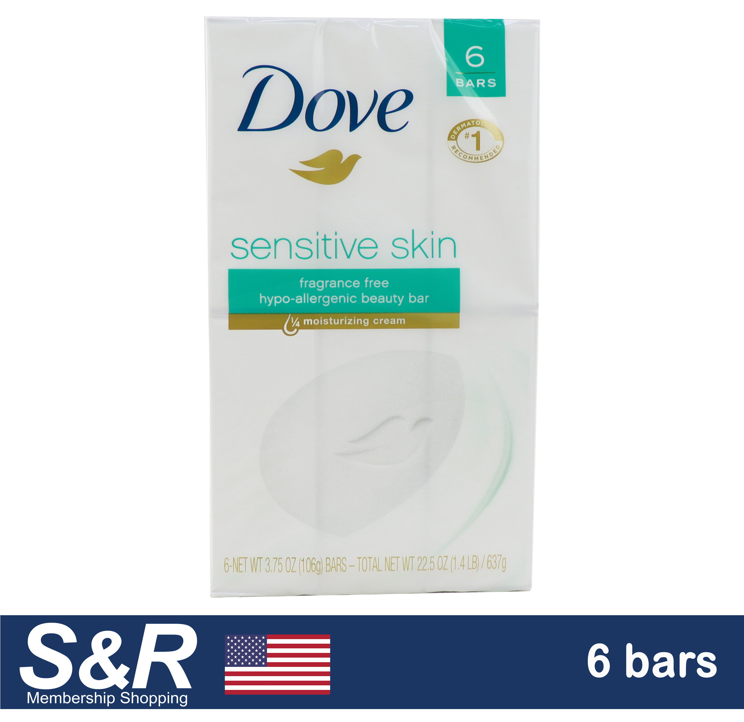 Dove Sensitive Unscented Hypoallergenic Beauty Bar Soap 6pcs x 3.75oz