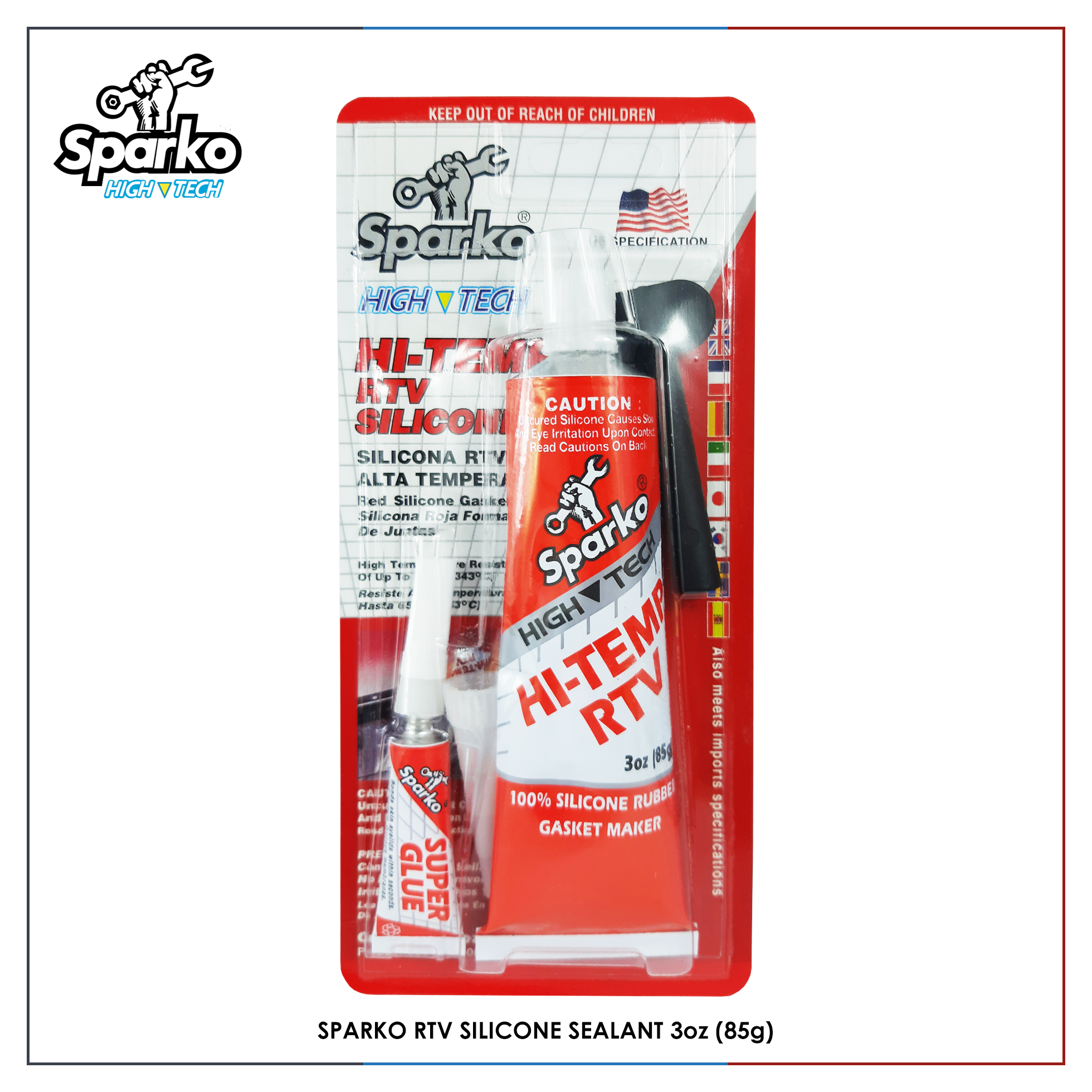 Sparko HiTemp RTV Silicone Adhesive Sealant Rubber Gasket Maker Clear