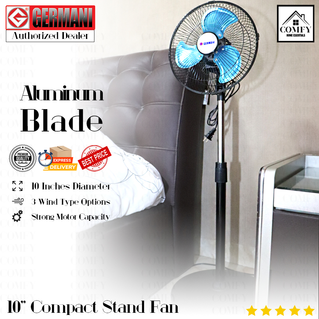 Germani Quality 10" Industrial Stand Fan (35W) Aluminum Metal Blade
