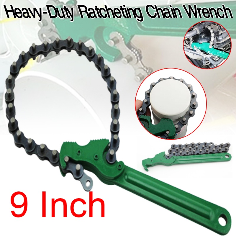 9 Inch HeavyDuty Ratcheting Chain Wrench Oil Filter Tool Fittings