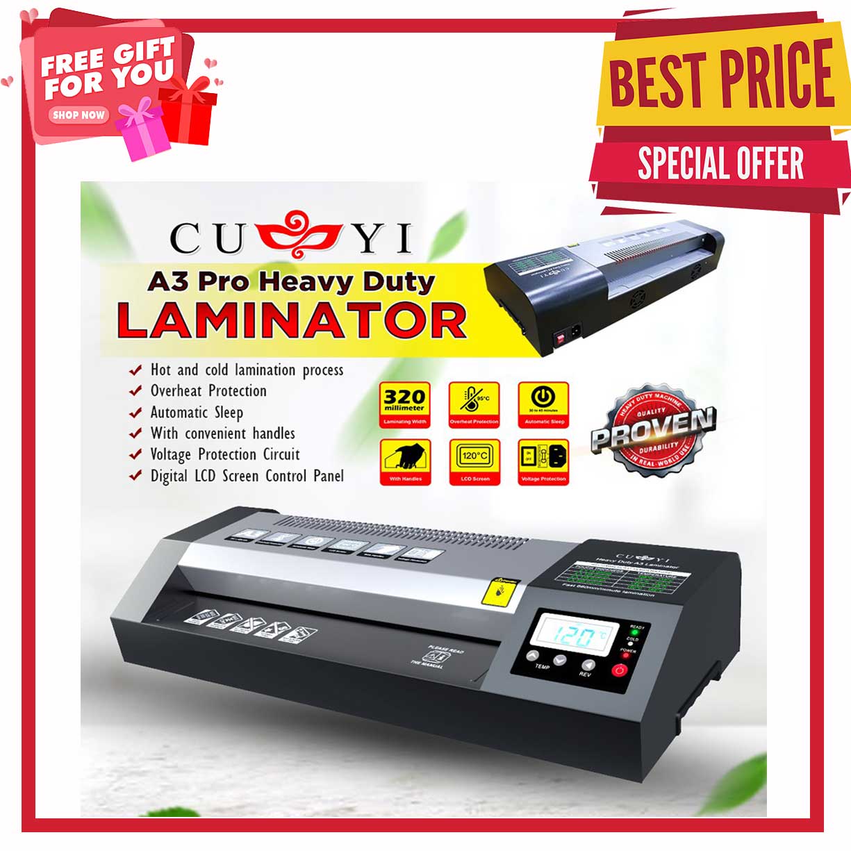 Cuyi A4 A3 Size Laminator Hot Cold Reverse Function 220v Heavy