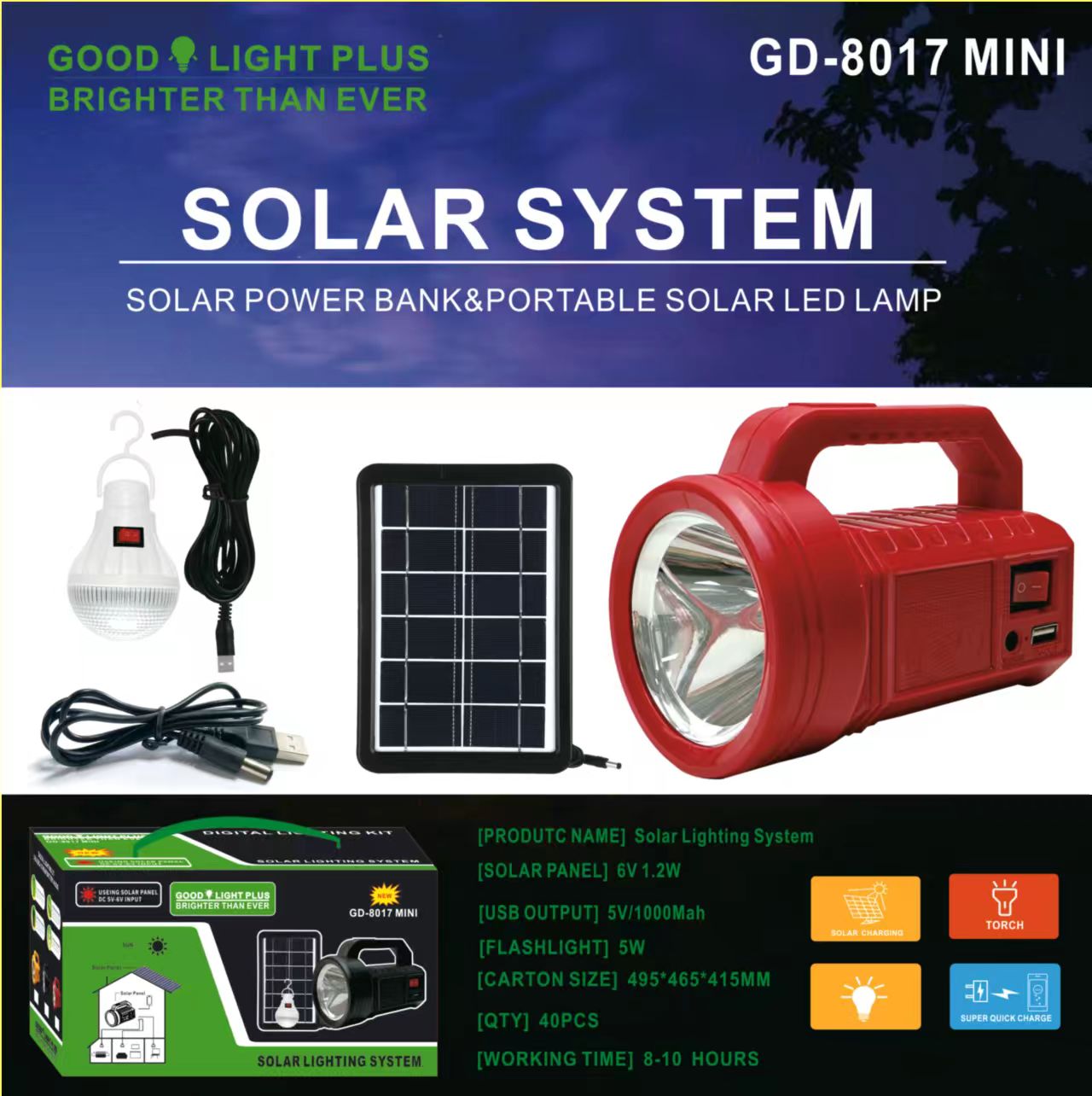 Classic Portable Solar Lighting System Set Portable light Solar