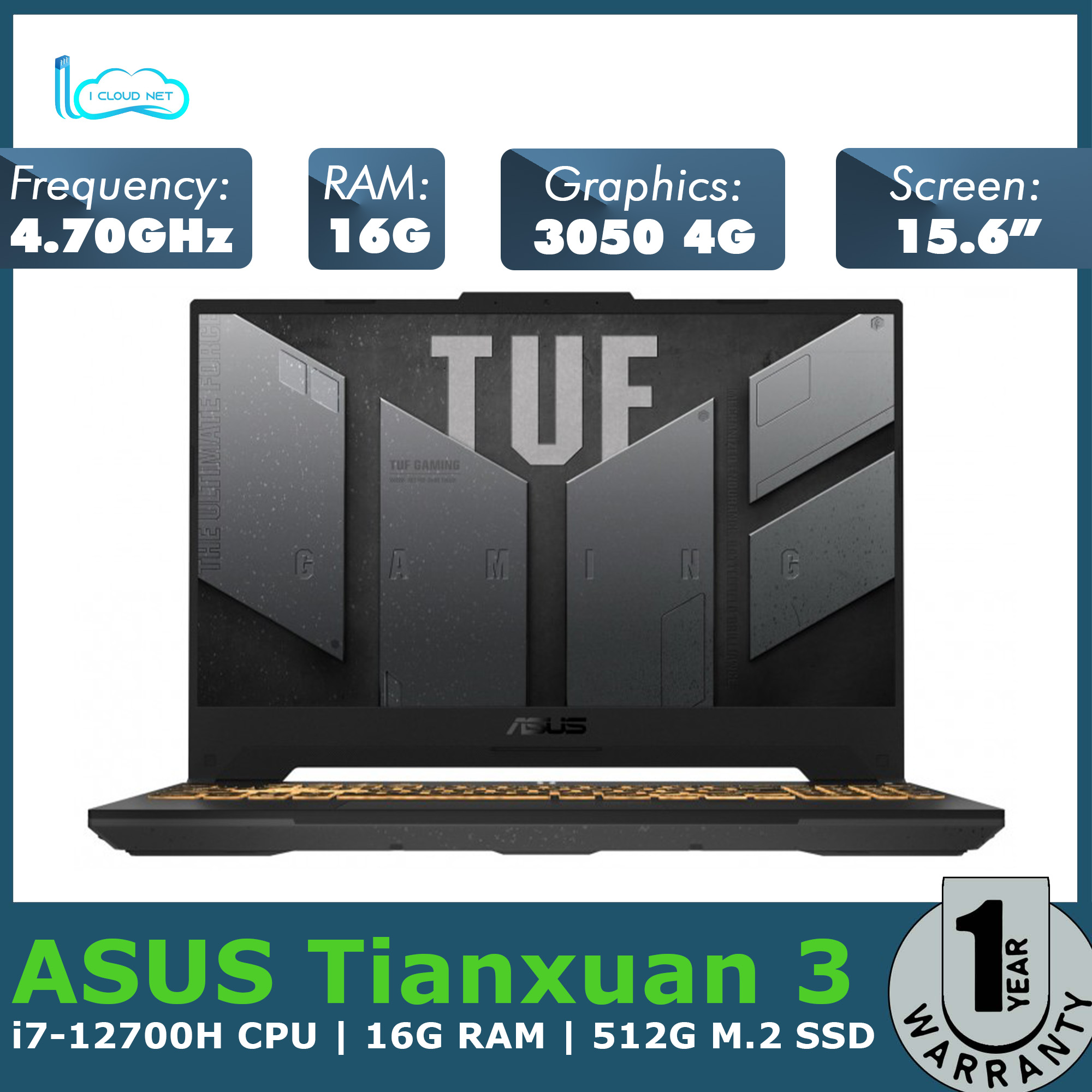 High End Laptop Asus Tianxuan 3 I7 12700h Cpu 16g Ram 512g M2 Solid State Hard Disk 7532