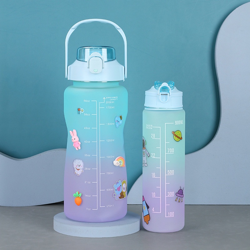 【One Set】2Liter + 1Liter PASTEL Motivational Water Bottle with Time ...