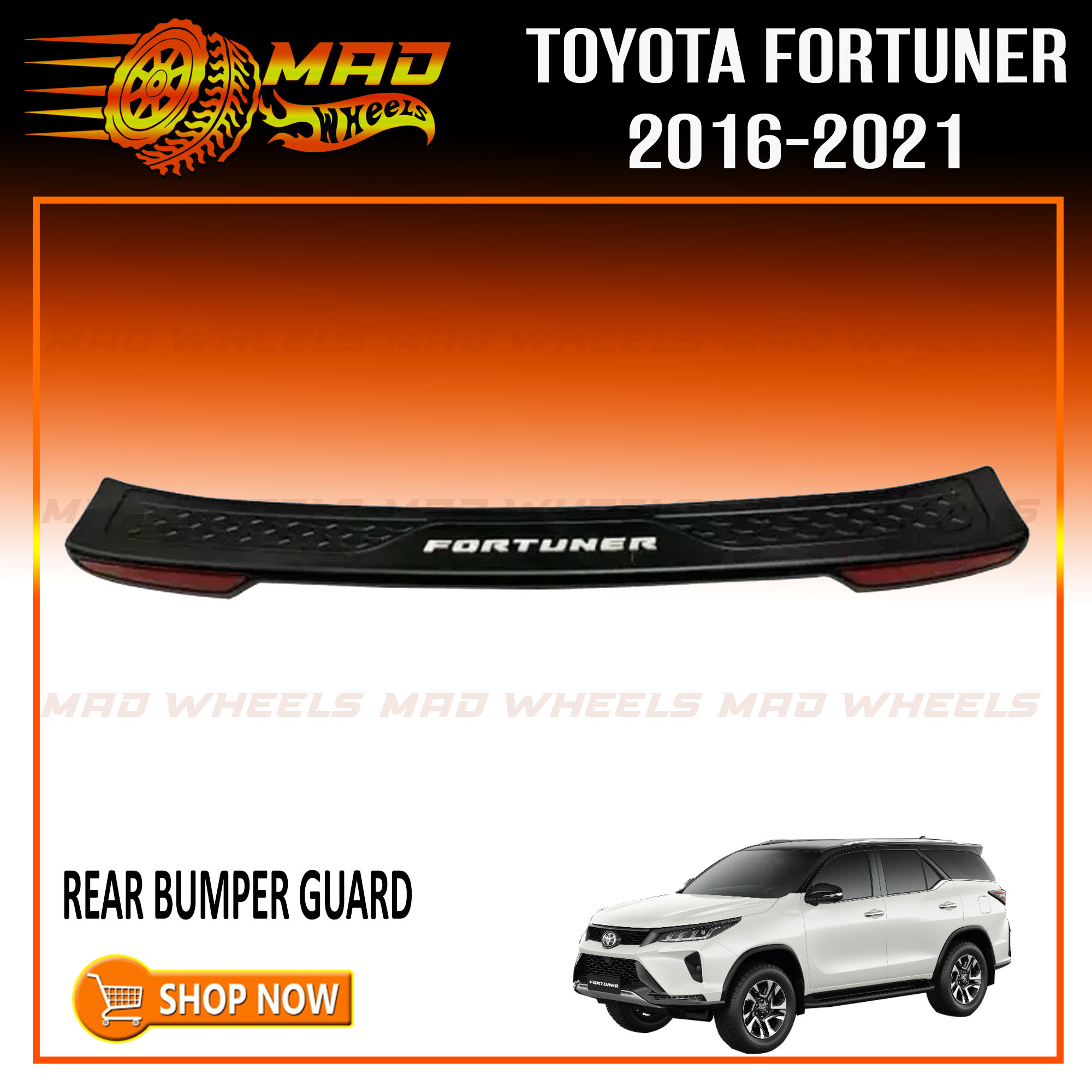 Rear Step Sill With Reflector Black With White Embossed Logo Toyota Fortuner Rear