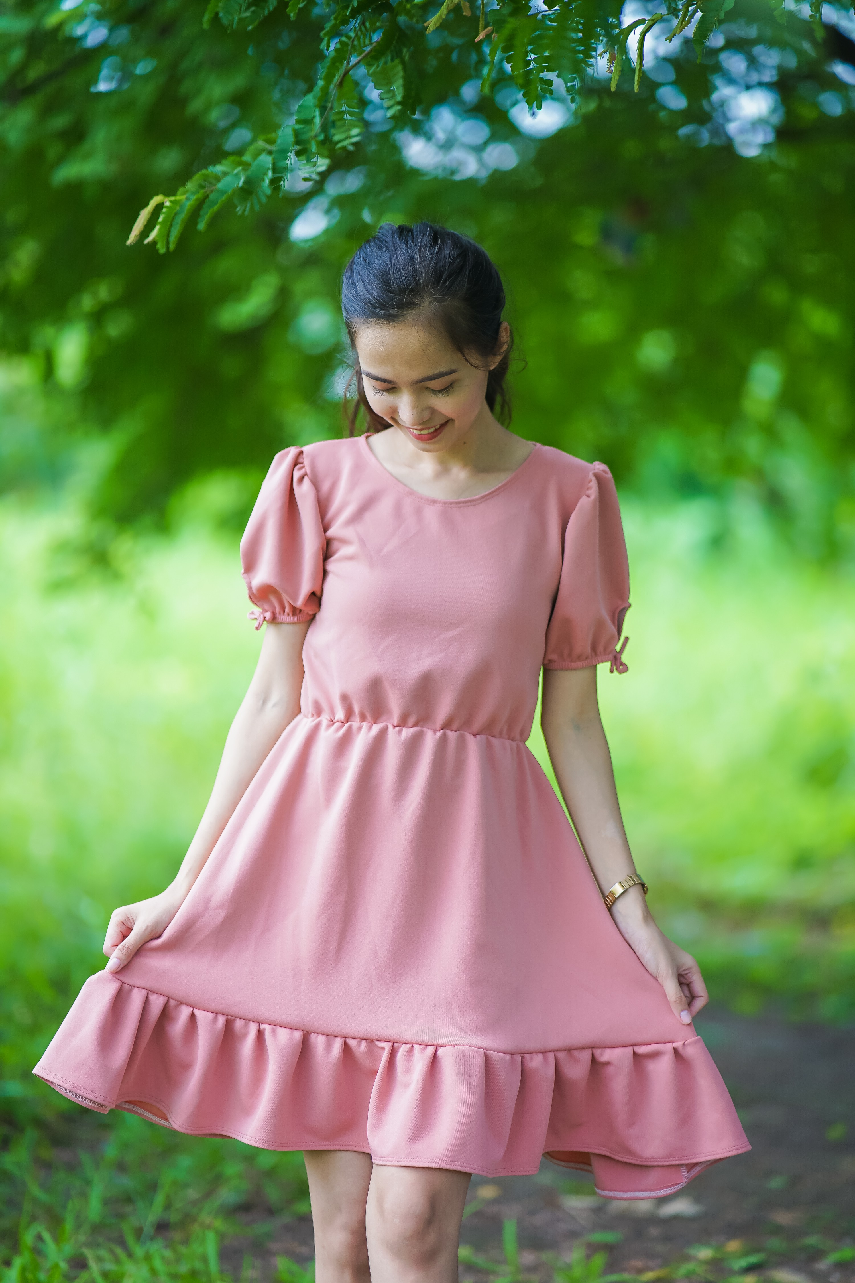 Maboh fashion plus size vintage fashion casual autumn pastel color ruffle  hem style smocked midi dress 5 colors | Lazada PH